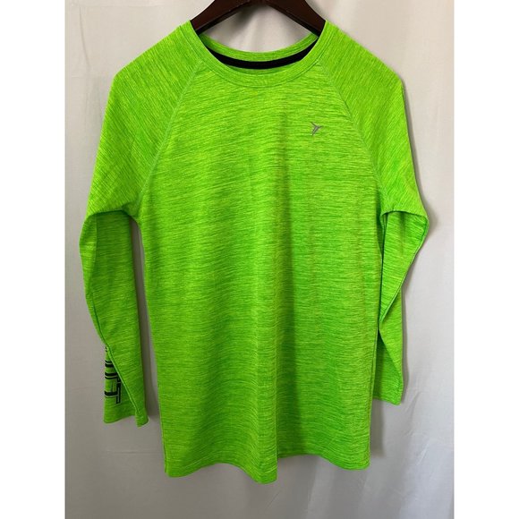 Old Navy Active Green Static Print "Never Quit" Long Sleeve Go-Dry Athletic Tee - Picture 1 of 8